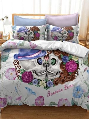 Housse De Couette Fleurs Embrassant Le Crâne Forever Love 2 Parure de lit