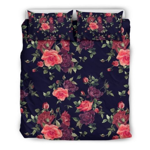 Housse De Couette Roses Violettes Rouges Florales Parure de lit